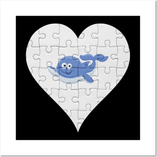 Jigsaw  Whale Heart Design - Fish Whale Posters and Art